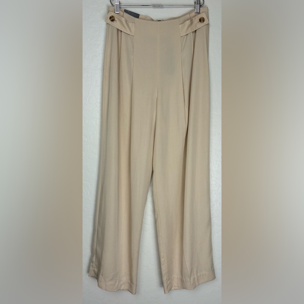 NEW Banana Republic Pleated Tencel Wide Leg Pants Oyster Pearl Beige 10 0625